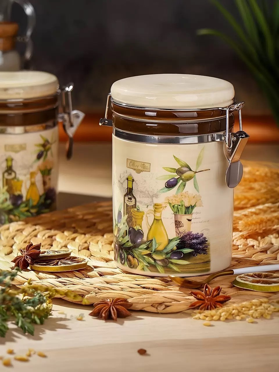 Банка для сыпучих продуктов, доломит, 0.55 л, с крышкой, Daniks, Левадия