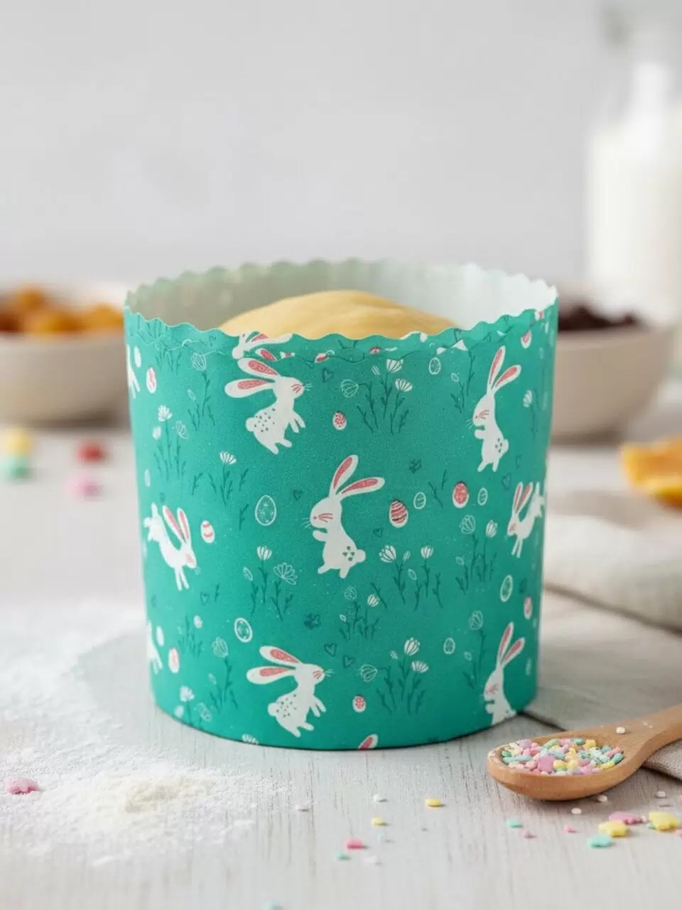 Форма для выпечки куличей бумага, 3 шт, 9х9 см, круглая, пасхальные, Мультидом, Кролики