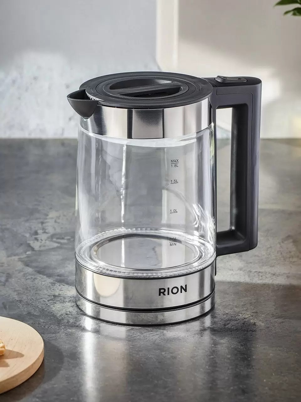 Чайник электрический Rion, CX-K320-18, 1.8 л, 1500 Вт, скрытый нагревательный элемент, стекло